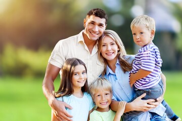 Happy young family have fun in the garden