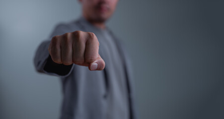 Fighting and punching concept Young man showing punch, a fist, Challenges, overcome obstacles, Set...