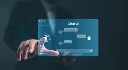 Ai technology, Artificial Intelligence. Man using technology smart robot AI, artificial intelligence by enter command prompt for generates something, Futuristic technology transformation. Chat with AI