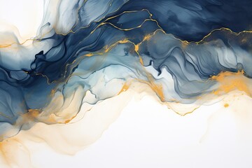 style luxury background banner space text gold blue deep technique ink alcohol painting art fluid Abstract paint watercolor white wave