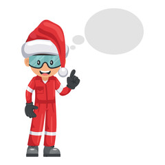 Industrial mechanic worker with Santa Claus hat thinking with space for text for advertising, presentations, brochures. Merry christmas. Industrial safety and occupational health at work