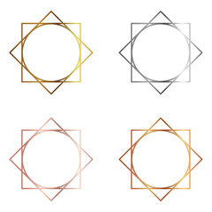 Set of gold, silver, copper, bronze, square and empty game frame in medieval, vintage style. Vector illustration on white background. - obrazy, fototapety, plakaty
