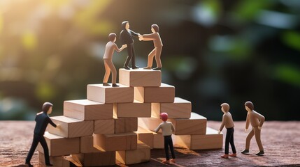 Group of Figurines Achieving Success Through Teamwork