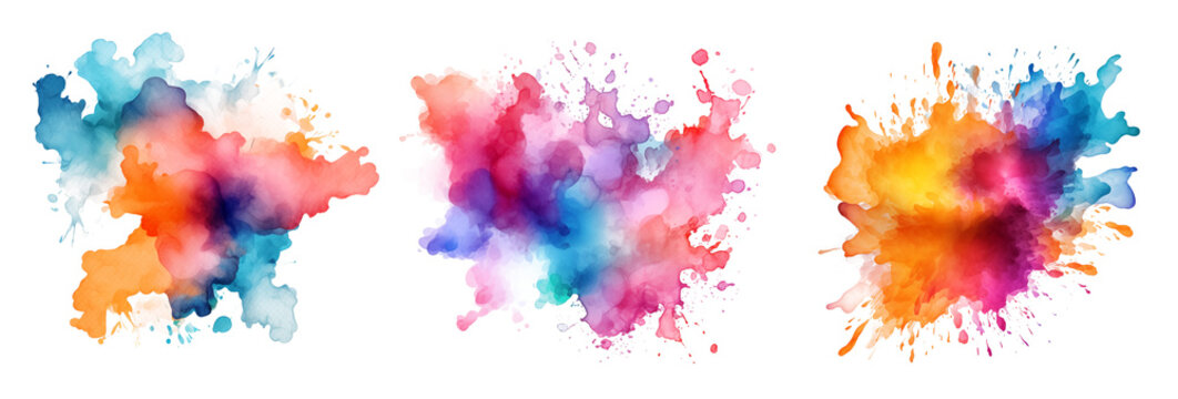 Set of splashes of watercolor paints, cut out - stock png.	
