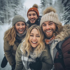 Young adults taking selfies.

