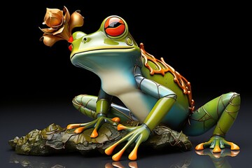 amoureuse Grenouille animal frog green macro nature orange toad amazonia environment red thigh tropical threedimensional illustration king crown prince love heartland valentine saint - obrazy, fototapety, plakaty