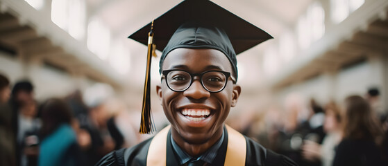 young african american man very happy to have achieved his goal of graduating - obrazy, fototapety, plakaty