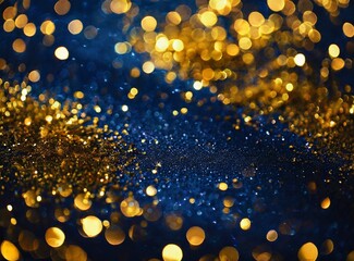 Fototapeta na wymiar Abstract background with Dark blue and gold particle. New year, Christmas background with gold stars and sparkling. Christmas Golden light shine particles bokeh on navy background. Gold foil texture