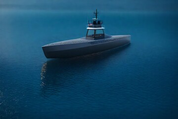 Drone boat hull covered with graphene grating, 3d model, realistic seascape - obrazy, fototapety, plakaty