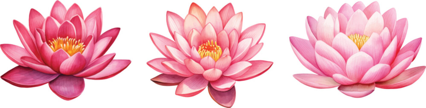 Pink lotus flower, watercolor vector illustration, hand drawing, flora wedding