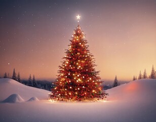 christmas tree in the snow minimalist Christmas poster, modern design, 8K resolution