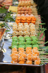 Colorful fried and crispy fish balls on the street in Vietnam