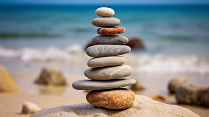 Fototapeta na wymiar Stones Balance. Natural stones on the beach with copy space