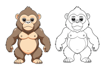 Naklejka premium cute gorilla coloring page for kids vector illustration