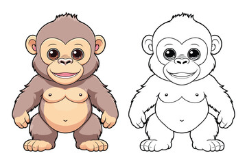 cute gorilla coloring page for kids vector illustration