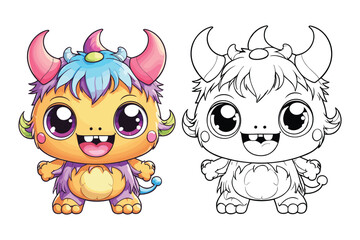 cute Monster coloring page for kids vector illustration