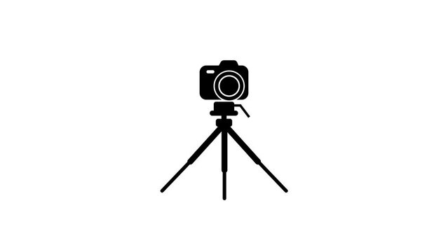 Camera stand icon, stand tripod with a camera icon simple design animation. 