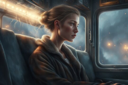 
Young, tired, exhausted woman sitting in a car on the way back from work