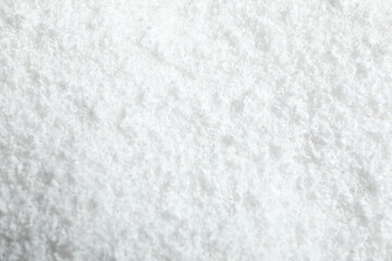 Pile of white snow as background, closeup view