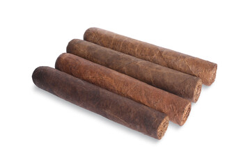 Cigars wrapped in tobacco leaves isolated on white