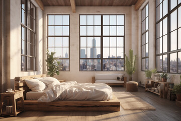 Traditional Brooklyn apartment elegant bedroom scene - obrazy, fototapety, plakaty
