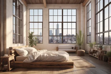 Fotobehang Traditional Brooklyn apartment elegant bedroom scene © josepperianes