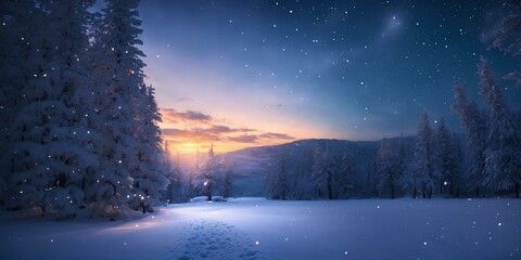 冬、雪景色、朝日、背景｜Winter, snowy landscape, morning sun, background. Generative AI - obrazy, fototapety, plakaty