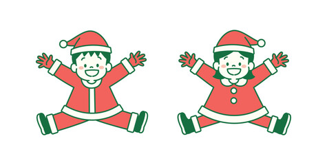 サンタの衣装を着てジャンプする子どものイラスト　シンプル