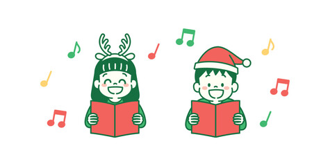 クリスマスソングを歌う子どものイラスト　シンプル