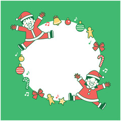 サンタクロースの衣装を着た子どもとクリスマス飾りのイラストフレーム
