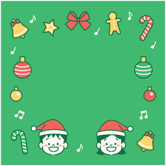 サンタの帽子を被った子どもとクリスマス飾りのイラストフレーム