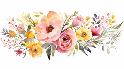 Watercolor floral composition on white background. spring floral watercolor.