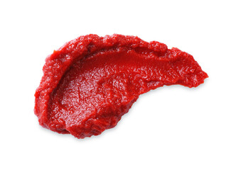 Fototapeta premium Tasty tomato paste isolated on white, top view
