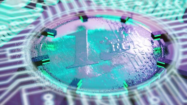 blurred and noisy holographic digital euro projection animation. Modern trendy background for financial theme