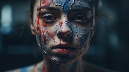 Portrait of a woman with painted face  - obrazy, fototapety, plakaty