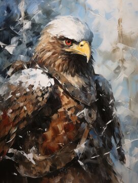 Oil painting Captain Eagle on knight armor outfit. Very impressive, thoughtful, and bold illustrations. Suitable for wall art, gifts