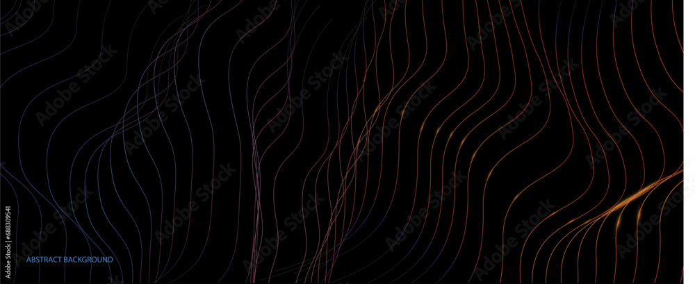 Aufkleber Vector wave lines pattern smooth curve flowing dynamic light isolated on black background,	
