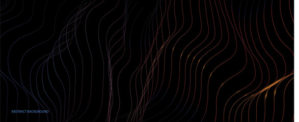 Vector wave lines pattern smooth curve flowing dynamic light isolated on black background,	