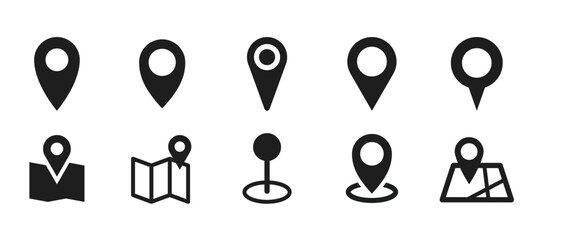 Simple icons representing locations and map pins