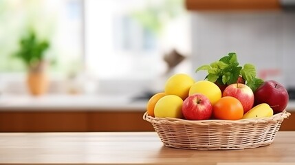 Obraz na płótnie Canvas Fresh assorted fruits in wicker basket