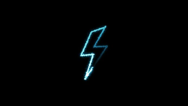 Animated burning blue flame lightning shape on black background.