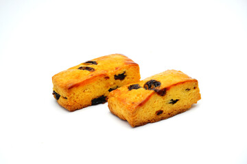 Raisin scones isolated on white background. Bakery, pastry, shortbread cookies, food isolate