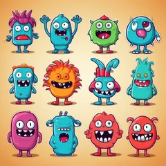 Fotobehang Collection of monster sticker illustrations, AI generated Image © marfuah