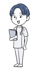 医療系の職業を体験する男の子（全身）1トーン