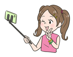 自撮りする女の子（上半身）カラー