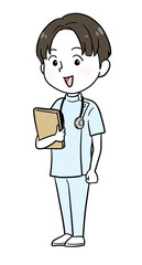 医療系の職業を体験する男の子（全身）肌色白