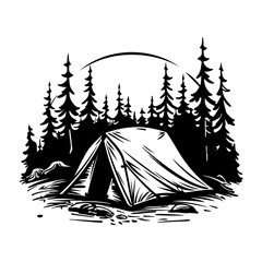 camping tent clip art design, Tent in a forest, Generative AI.