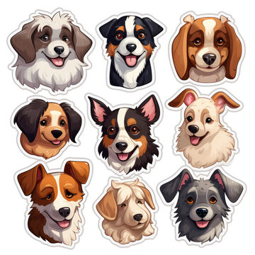 Collection of dog sticker illustrations, AI generated Image