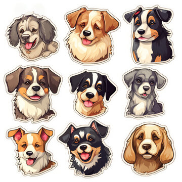 Collection of dog sticker illustrations, AI generated Image