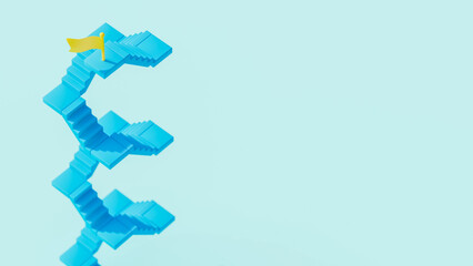 Yellow flag and blue stairs on the left side with isolated space, theme of improvement and work